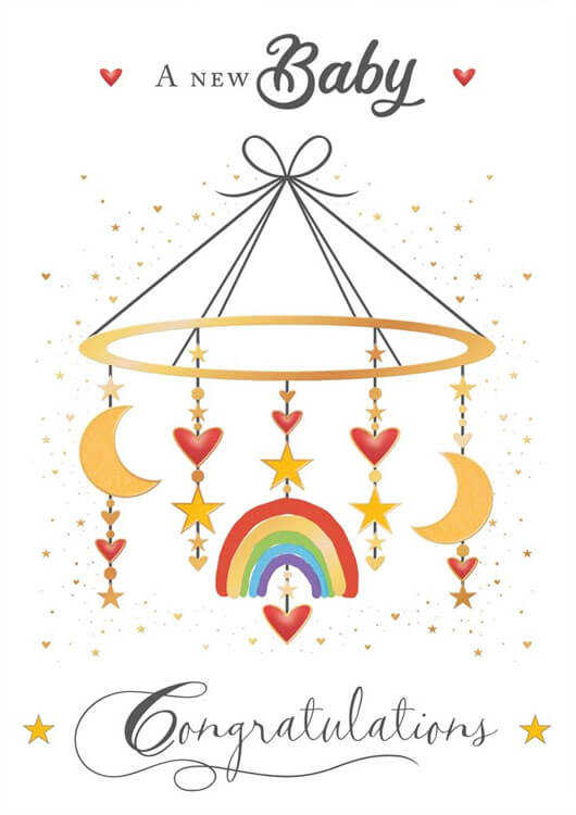 Rainbow Mobile New Baby Greeting Card