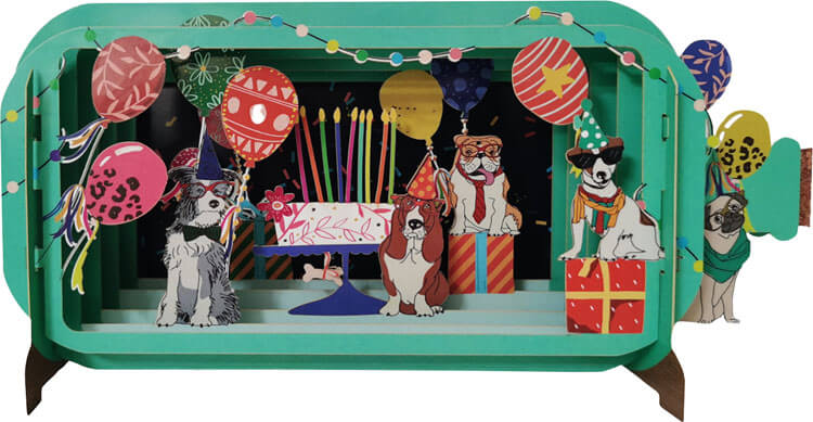 3D Dog Party Popup Greeting Card