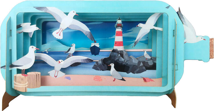 3D Lighthouse Gulls Bl Popup Greeting Card
