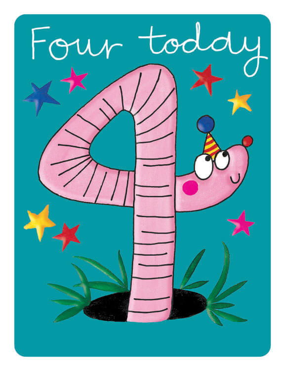 Four Worm Age Birthday Greeting Card