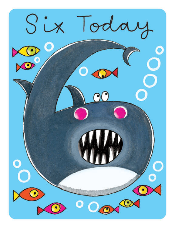 Six Shark Age Birthday Greeting Card