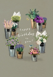 Flower Buckets Birthday Greeting Card