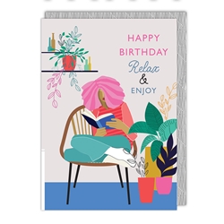 Reading Book Birthday Card 