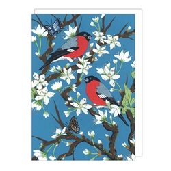 Bullfinches and Blossoms Blank Card 