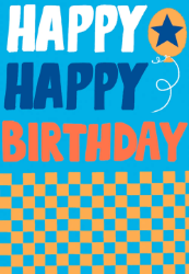 Text Blue Orange Birthday Card