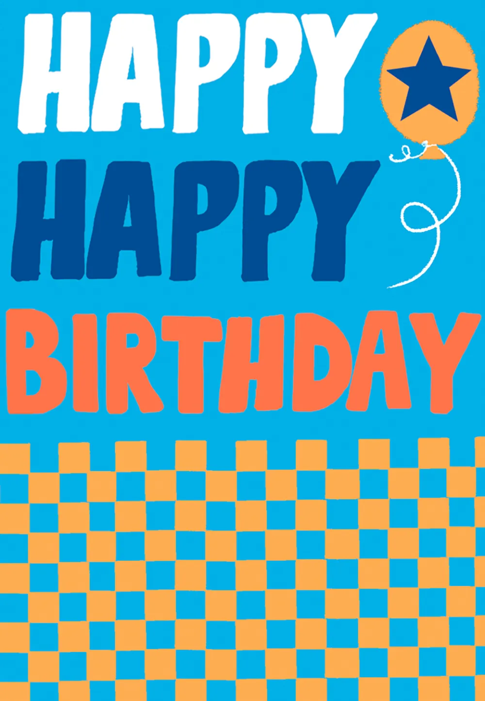 Text Blue Orange Birthday Card