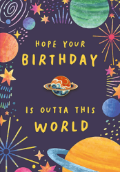 Planets With Pin Birthday Card
