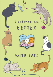 Better Cats With Pin Birthday Card