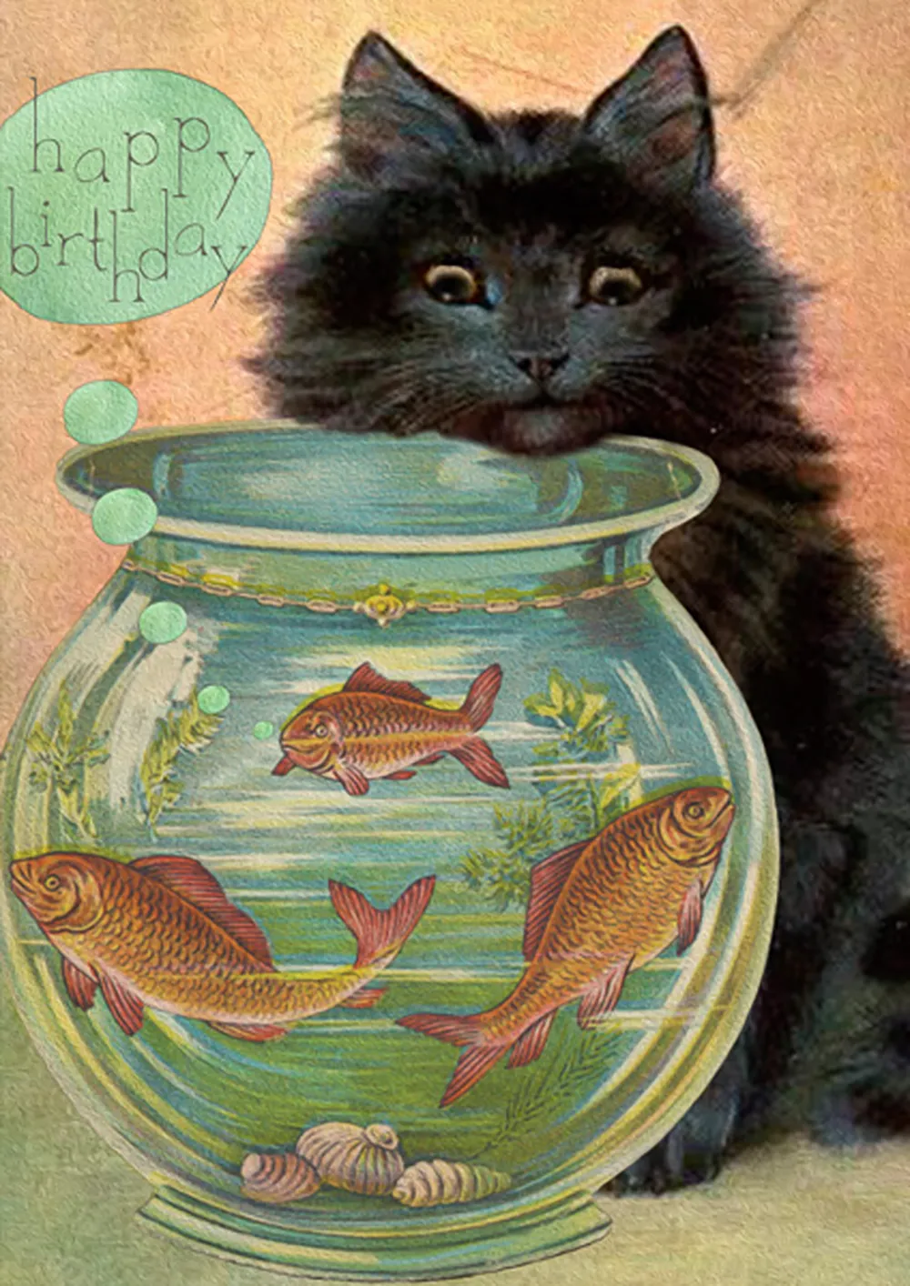 Cat Fishbowl Birthday Card