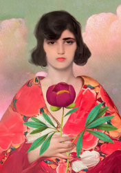Lady With Peony Blank Card