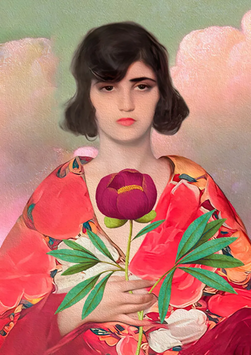 Lady With Peony Blank Card