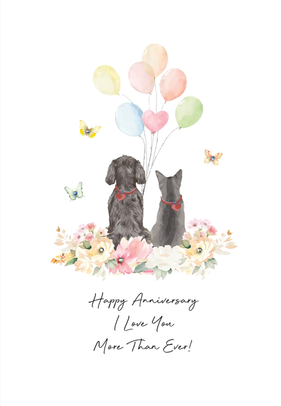 Cat Dog Anniversary Card