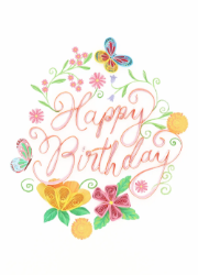 Pink Text Flowers Birthday Card