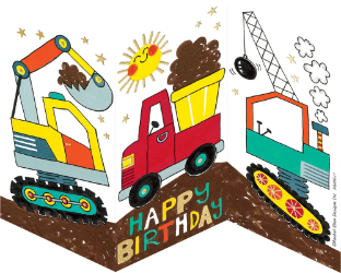 Trifold Trucks Children Birthday Card