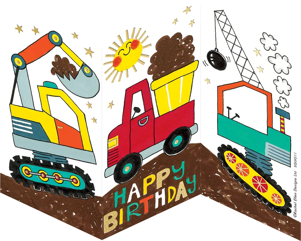 Trifold Trucks Children Birthday Card