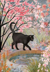 Black Cat & Pond Blank Card