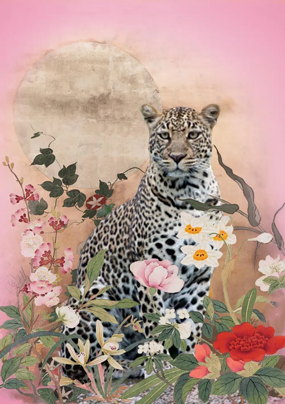 Cheetah With Flowers Blank Card