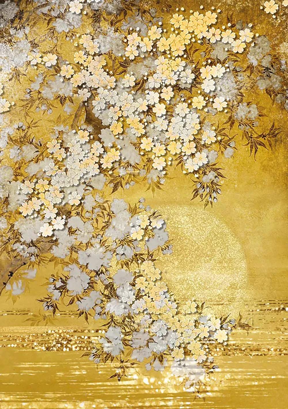White Flowers Gold Blank Card