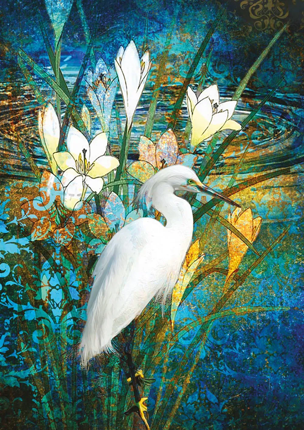 Cranes Lilies Blank Card