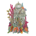 3D Green Cage with Flowers Blank Card 
