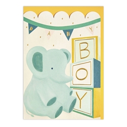Blue Elephant Boy Baby Card 