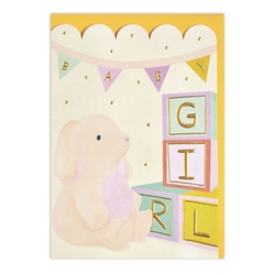 Pink Rabbit Girl Baby Card 