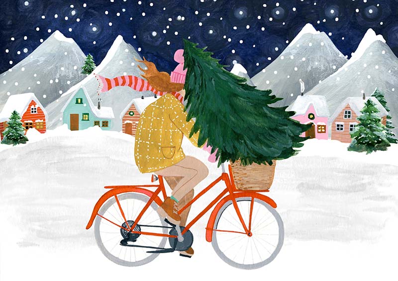 Bike with Tree - Christmas Card Christmas