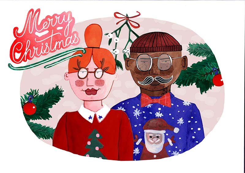 Couple Under Mistletoe Christmas Card Christmas