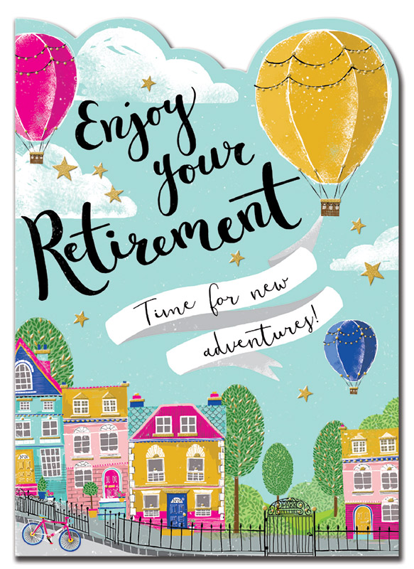 Rachel Ellen Designs - Hot Air Balloons over Town - Retirement Card #DEL06