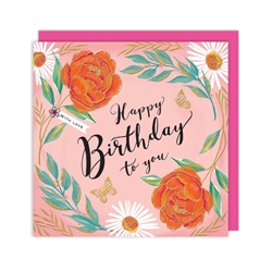 Butterflies Orange Flowers Birthday Card 