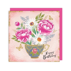 Tea cup bouquet Birthday Card 