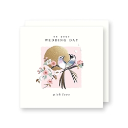 Pink Birds Wedding Card 