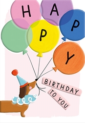 Dog with Balloons - Birthday Card 