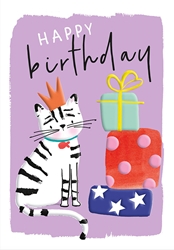 Cat with Gifts Birthday Card 