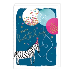 Zebra and Balloons Birthday Card 