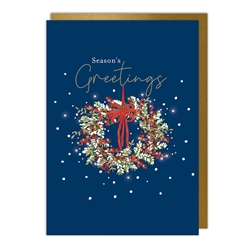 Wreath on Blue Christmas Card Christmas