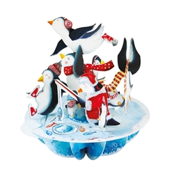 3D Ice Skating Penguins Christmas Card Christmas