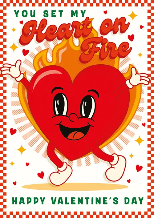 Heart On Fire Valentine's Day Greeting Card