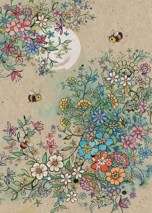 Flower Bees Greeting Card