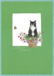 Cat In Pot Birthday Greeting Card