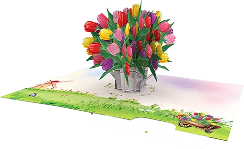 3D Tulips Vase Blank Greeting Card