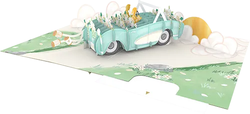 3D Wedding Car Greeting Card