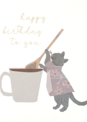 Cat & Mug Birthday Greeting Card