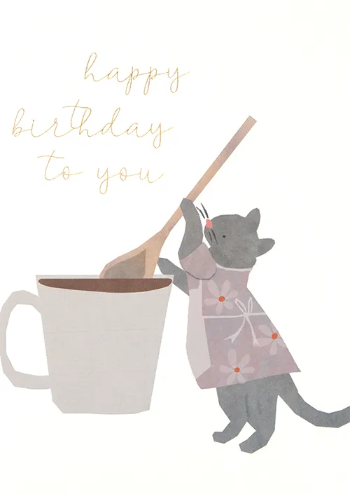 Cat & Mug Birthday Greeting Card