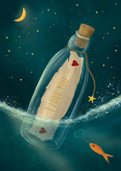 Message Bottle Love Greeting Card