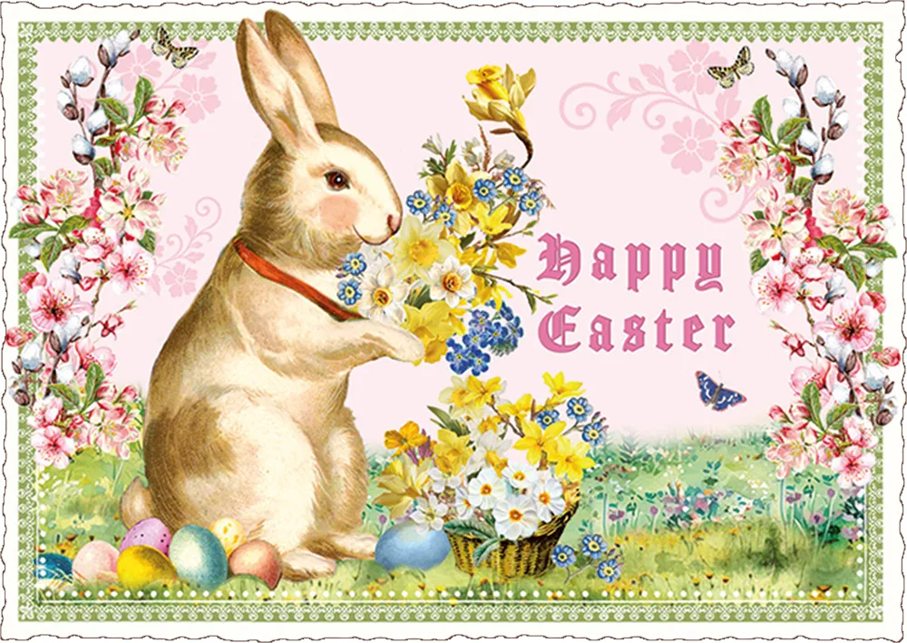 Bunny Flowers Easter Postcard