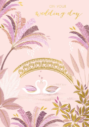 Pink Swans Wedding Greeting Card