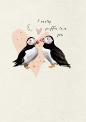 Puffins Hearts Love Greeting Card