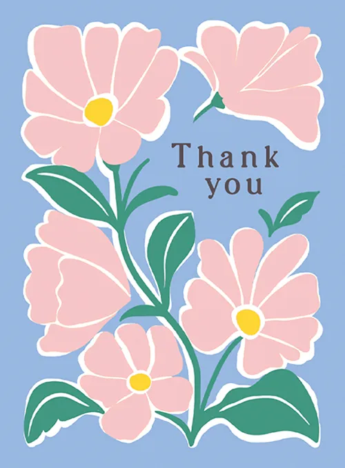 Pink Flowers Thank You Greeting Card