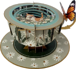 3D Popup Teacup Greeting Card Bfly Cats